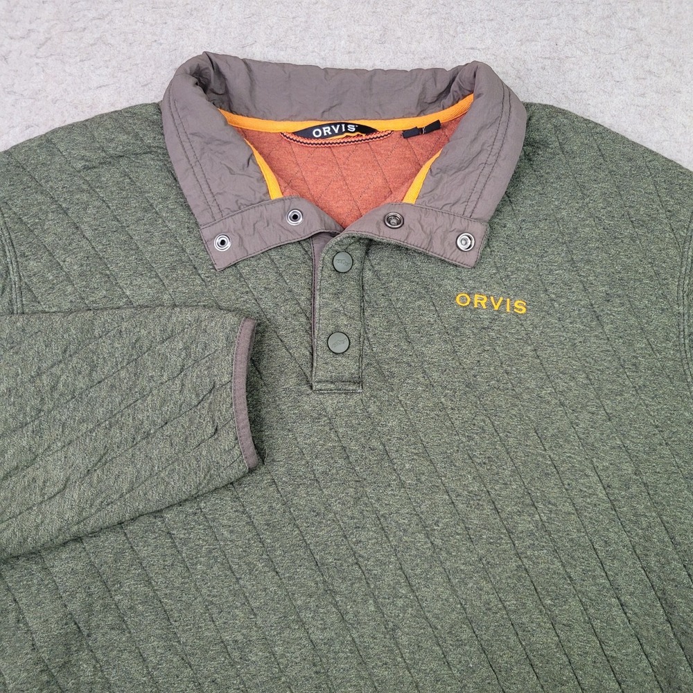 Orvis Men's Large Green Active Fit Quilted Snap Pullover Sweatshirt Outdoor